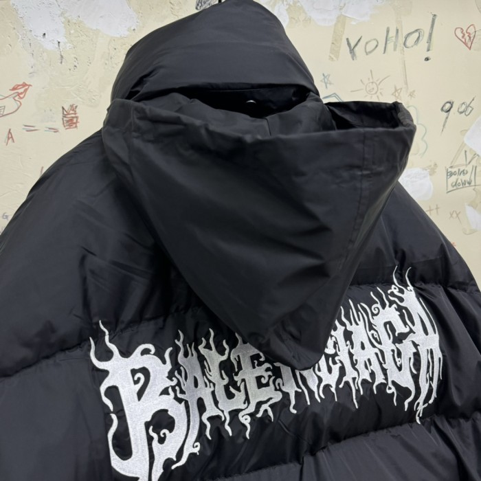 NIGO Balenciaga Men's Winter Flame Letter Logo Print Black Nylon Fabric Long Sleeve Puffer Down Jacket #nigo73718