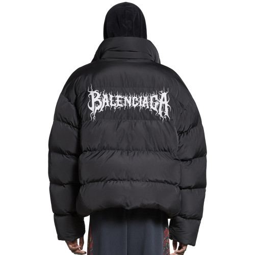 NIGO Balenciaga Men's Winter Flame Letter Logo Print Black Nylon Fabric Long Sleeve Puffer Down Jacket #nigo73718