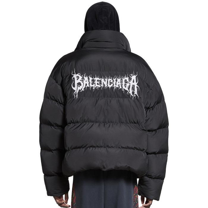 NIGO Balenciaga Men's Winter Flame Letter Logo Print Black Nylon Fabric Long Sleeve Puffer Down Jacket #nigo73718