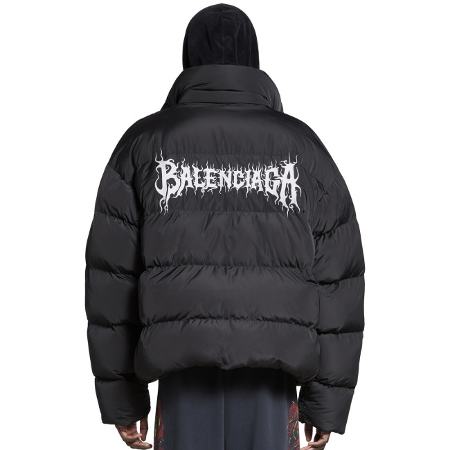 NIGO Balenciaga Men's Winter Flame Letter Logo Print Black Nylon Fabric Long Sleeve Puffer Down Jacket #nigo73718