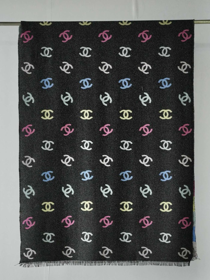 NIGO Chanel Women's Autumn and Winter Colorful Logo Printed Fleece Scarf Shawl #nigo73737
