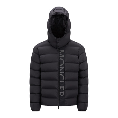 NIGO Moncler Men's Winter Black Letters Logo Print Zipper Hooded Short Puffer Down Long Sleeve Jacket #nigo73745