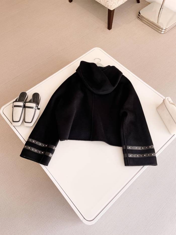 NIGO Hermes Women's Spring And Fall Double-Faced Cashmere Tweed Hooded Short Straight Solid Color Coat Ngvp #nigo9493