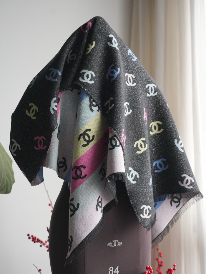 NIGO Chanel Women's Autumn and Winter Colorful Logo Printed Fleece Scarf Shawl #nigo73737