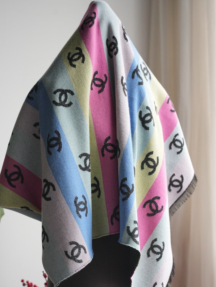 NIGO Chanel Women's Autumn and Winter Colorful Logo Printed Fleece Scarf Shawl #nigo73737