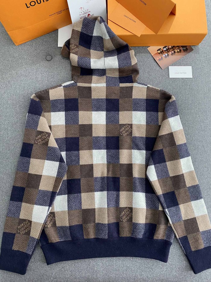 NIGO Louis Vuitton Men's Spring and Autumn Brown Plaid Letter Logo Printed Hooded Long Sleeve Sweatshirt #nigo73739