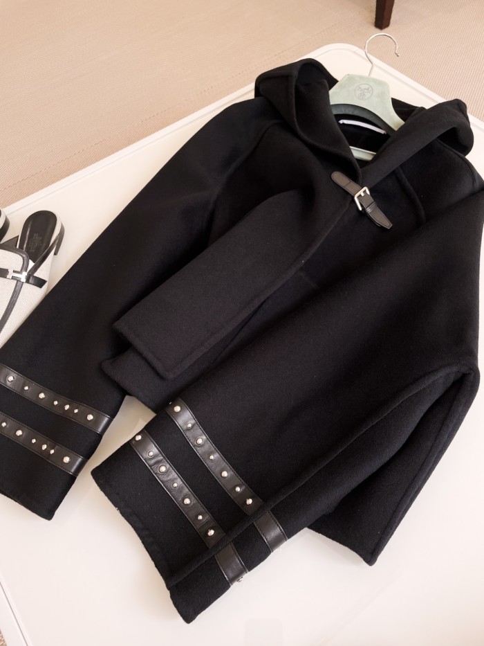 NIGO Hermes Women's Spring And Fall Double-Faced Cashmere Tweed Hooded Short Straight Solid Color Coat Ngvp #nigo9493