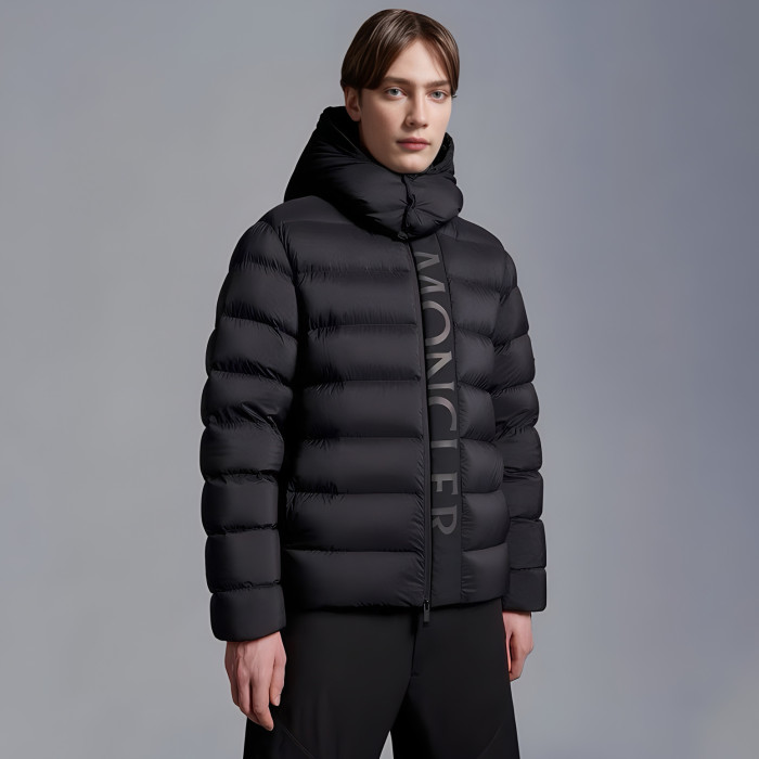 NIGO Moncler Men's Winter Black Letters Logo Print Zipper Hooded Short Puffer Down Long Sleeve Jacket #nigo73745