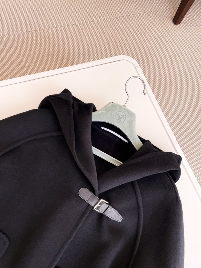 NIGO Hermes Women's Spring And Fall Double-Faced Cashmere Tweed Hooded Short Straight Solid Color Coat Ngvp #nigo9493