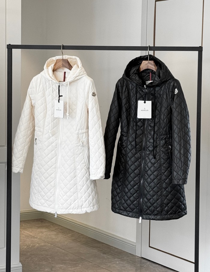 NIGO Moncler Women's Autumn and Winter Solid Color Hooded Diamond Quilted Double Pockets Mid-Length Zipper Long Sleeve Puffer Down Jacket #nigo73747