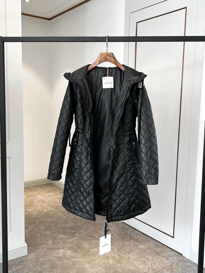 NIGO Moncler Women's Autumn and Winter Solid Color Hooded Diamond Quilted Double Pockets Mid-Length Zipper Long Sleeve Puffer Down Jacket #nigo73747