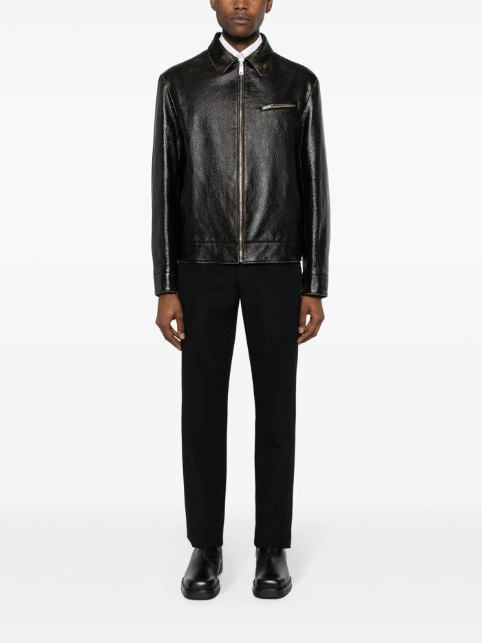 NIGO Prada Men's Autumn and Winter Solid Color Fit Lapel Zipper Long Sleeve Leather Jacket #nigo73774