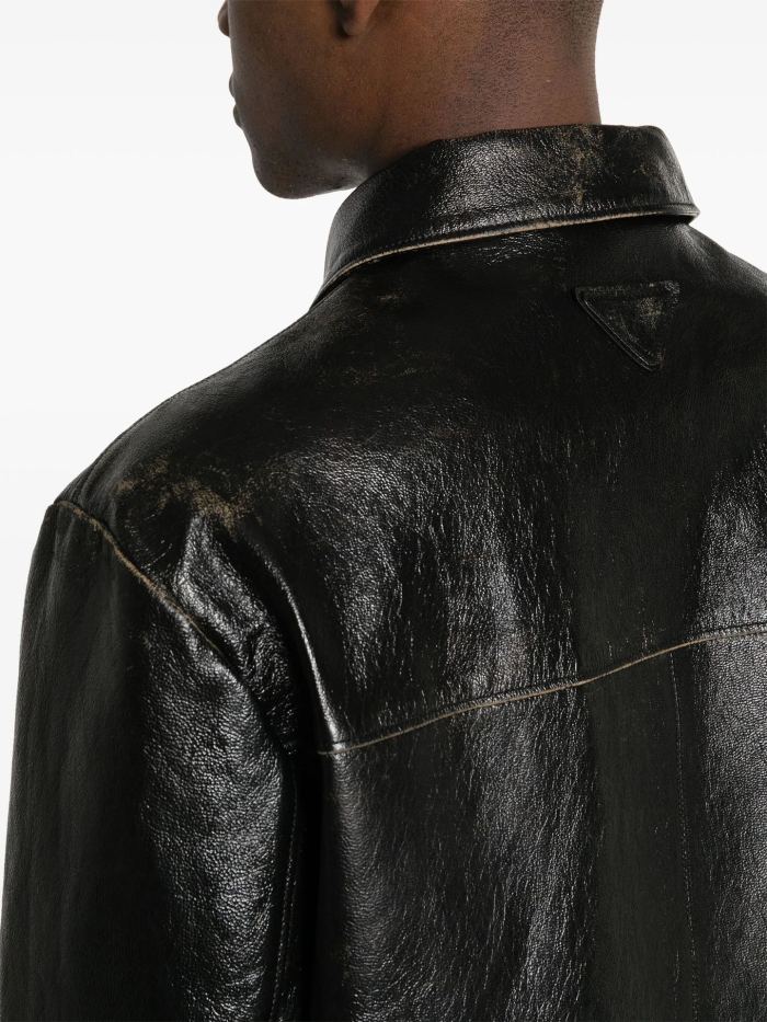 NIGO Prada Men's Autumn and Winter Solid Color Fit Lapel Zipper Long Sleeve Leather Jacket #nigo73774