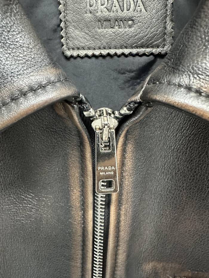 NIGO Prada Men's Autumn and Winter Solid Color Fit Lapel Zipper Long Sleeve Leather Jacket #nigo73774