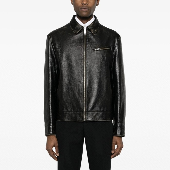 NIGO Prada Men's Autumn and Winter Solid Color Fit Lapel Zipper Long Sleeve Leather Jacket #nigo73774