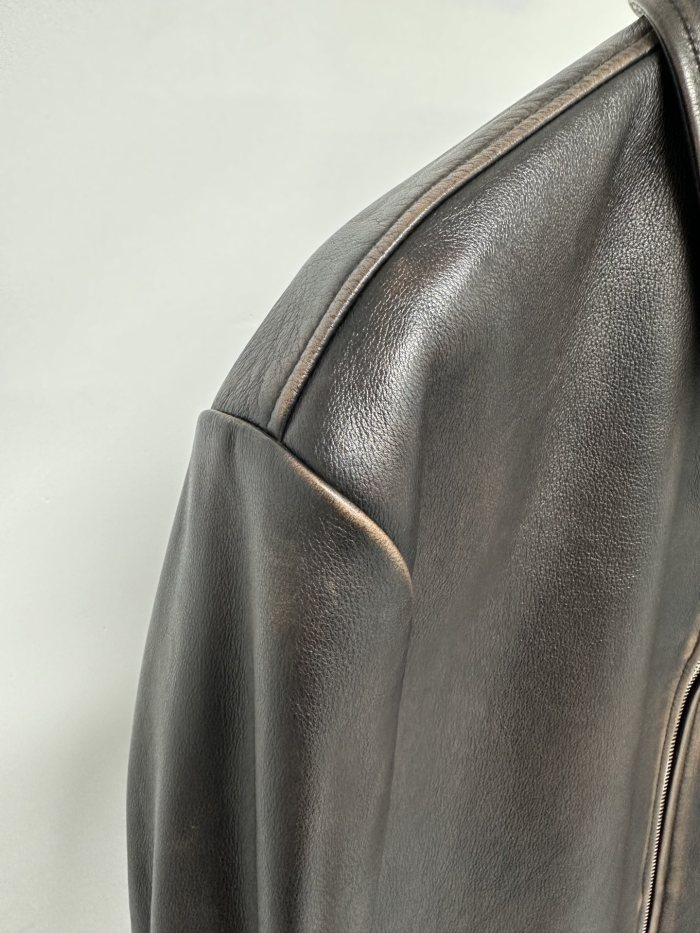 NIGO Prada Men's Autumn and Winter Solid Color Fit Lapel Zipper Long Sleeve Leather Jacket #nigo73774