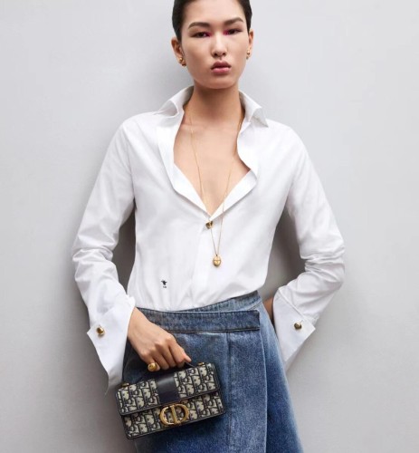 NIGO Dior Women's Spring and Autumn Solid Color Logo Embroidery V-Neck Long Sleeve Shirt #nigo73795
