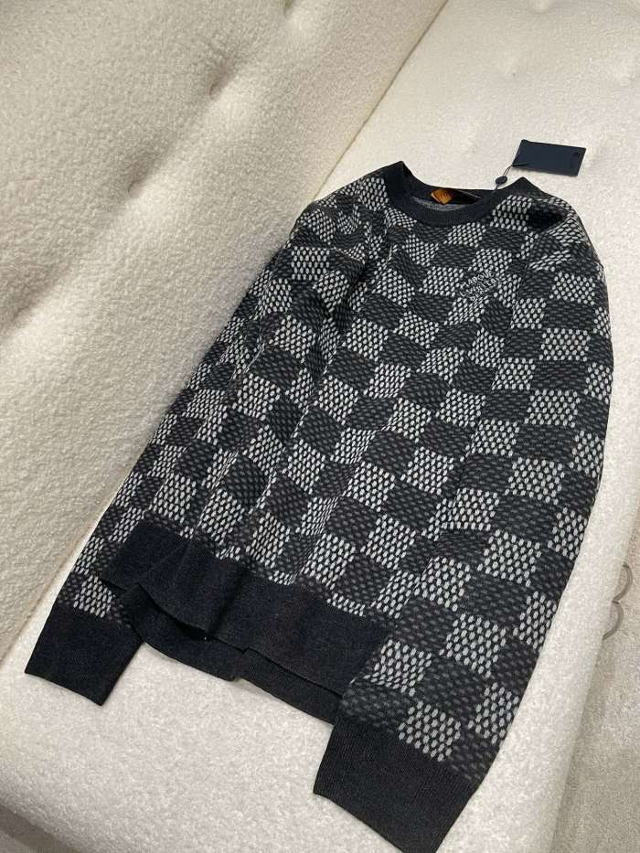 NIGO Louis Vuitton Men's Spring and Autumn Black Checkerboard Print Logo Pattern Round Neck Long Sleeve Sweater #nigo73789