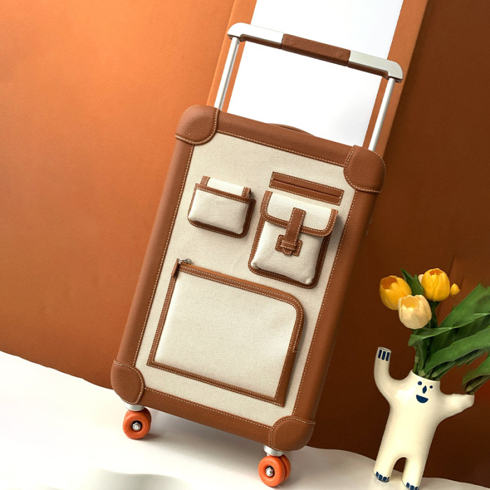 NIGO Hermes Fashion Color Blocking Canvas Splicing Leather Luggage Leisure Multi-Pocket Bag Bag Simple Boarding Box Suitcase Travel Box Ngvp #nigo9463