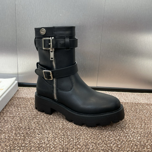 NIGO Dior D-Major Women's Fall And Winter Black Calf Leather Round Head Zipper Thick Bottom Short Boots Shoes #nigo73826