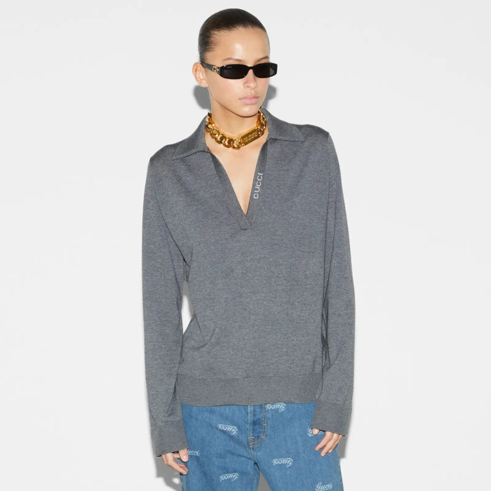 NIGO Gucci Women's Spring/Summer Solid Color Logo Letter Printed Polo Neck Pullover Long Sleeve T-Shirt #nigo73822
