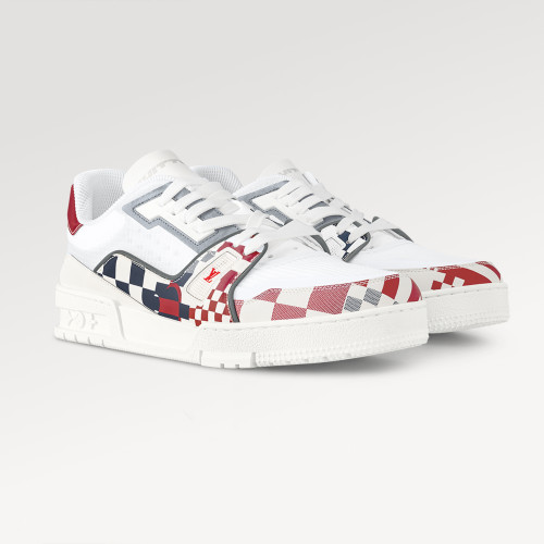 NIGO Louis Vuitton Lv Trainer Men's And Women's Sneakers Checkered Red And Blue Colour Blocking Reflective Material Fashion Casual Lace-up Shoes #nigo71712