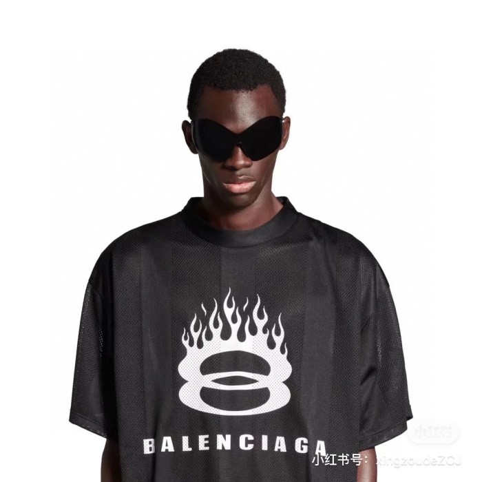 NIGO Balenciaga Men's Summer Black Letter Printed Loose Half High Neck Polyester Short Sleeve T-Shirt #nigo73832