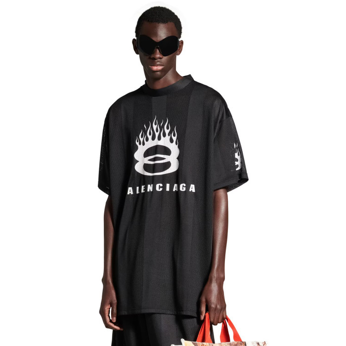 NIGO Balenciaga Men's Summer Black Letter Printed Loose Half High Neck Polyester Short Sleeve T-Shirt #nigo73832