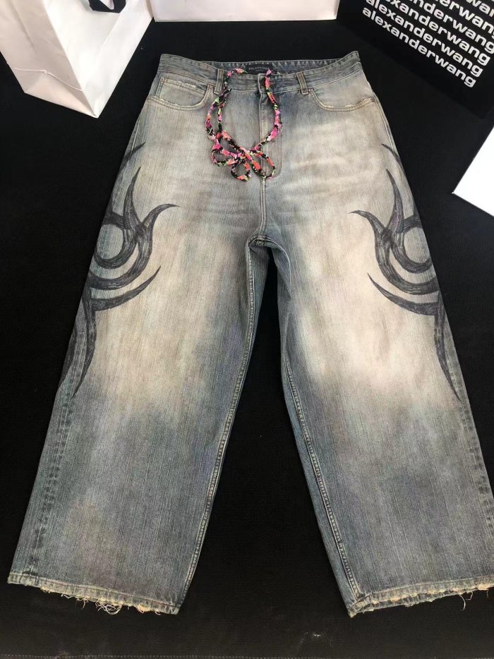NIGO Balenciaga Men's Women's Four Seasons Y2K Logo Printed Cotton Mid Waist Loose Casual Denim Pants Ngvp #nigo9524