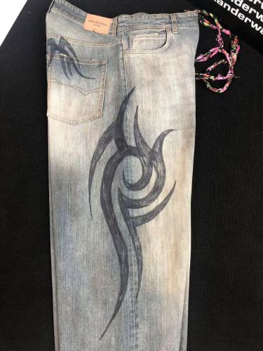 NIGO Balenciaga Men's Women's Four Seasons Y2K Logo Printed Cotton Mid Waist Loose Casual Denim Pants Ngvp #nigo9524