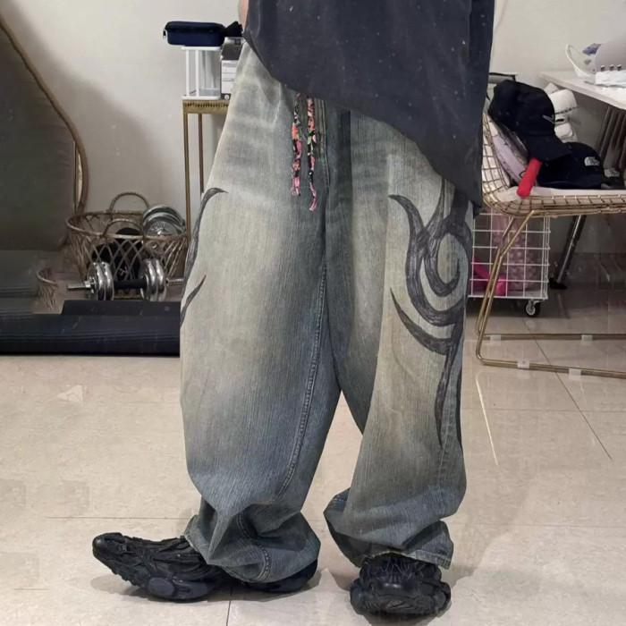 NIGO Balenciaga Men's Women's Four Seasons Y2K Logo Printed Cotton Mid Waist Loose Casual Denim Pants Ngvp #nigo9524