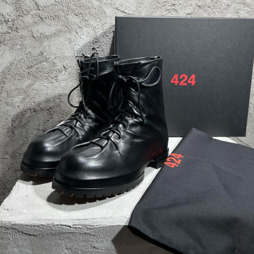 NIGO 424 Men's Head Sheepskin Round Toe Lace Up Mid Calf Boots Pleated Dark Style Chunky Heel Thick Bottom Height Increasing Martin Boots  Shoes #nigo71713