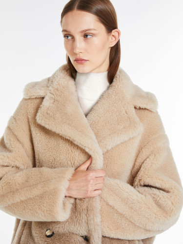 NIGO MaxMara Women's Fall And Winter Fashion Alpaca Wool Blend V-Neck Gradient Double-Breasted Long Straight Teddy Bear Coat Ngvp #nigo9528