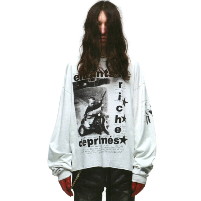 NIGO Enfants Riches Deprimes Men's Summer Ribbed Knit Washed Loose Pattern Printed Long Sleeve T-Shirt Pullover Ngvp #nigo73357