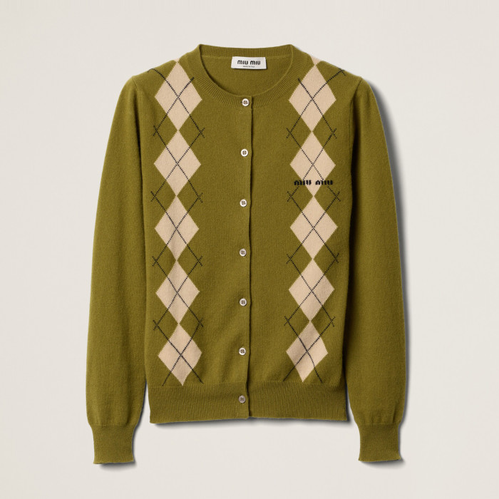 NIGO MiuMiu Women's Spring And Autumn Colorblocking Diamond Applique Knitted Round Neck Single Breasted Long Sleeved Jacket #nigo73853