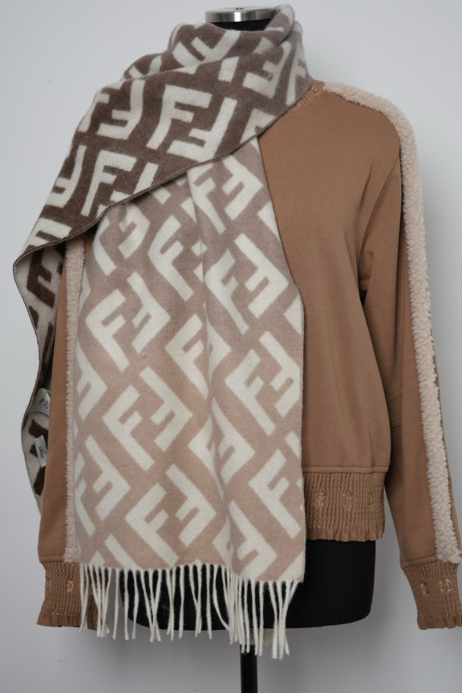 NIGO Fendi Women's FF Letter Logo Pattern Raw Edge Warm Fleece Scarf #nigo73848