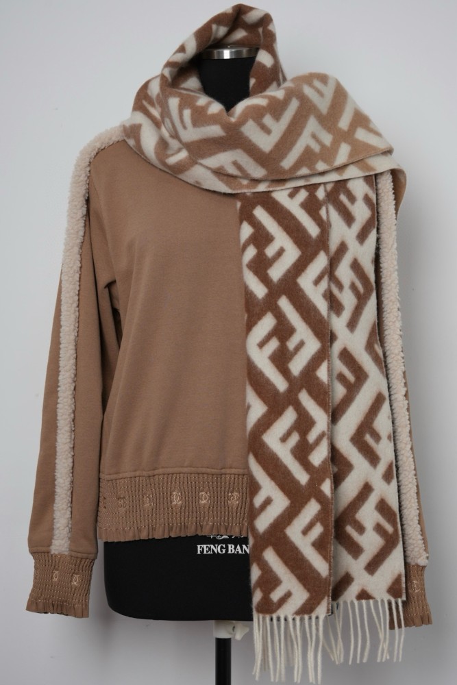 NIGO Fendi Women's FF Letter Logo Pattern Raw Edge Warm Fleece Scarf #nigo73848