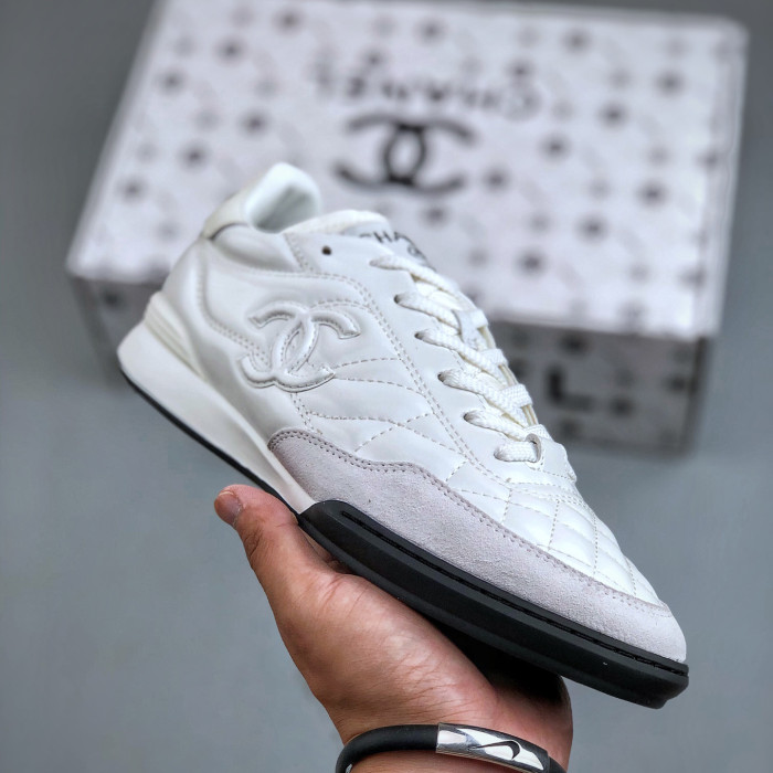 NIGO Chanel Women's Four Seasons Solid Color Logo Mesh Leather Low Top Round Toe Lace Up Sneakers Casual Shoes #nigo73862