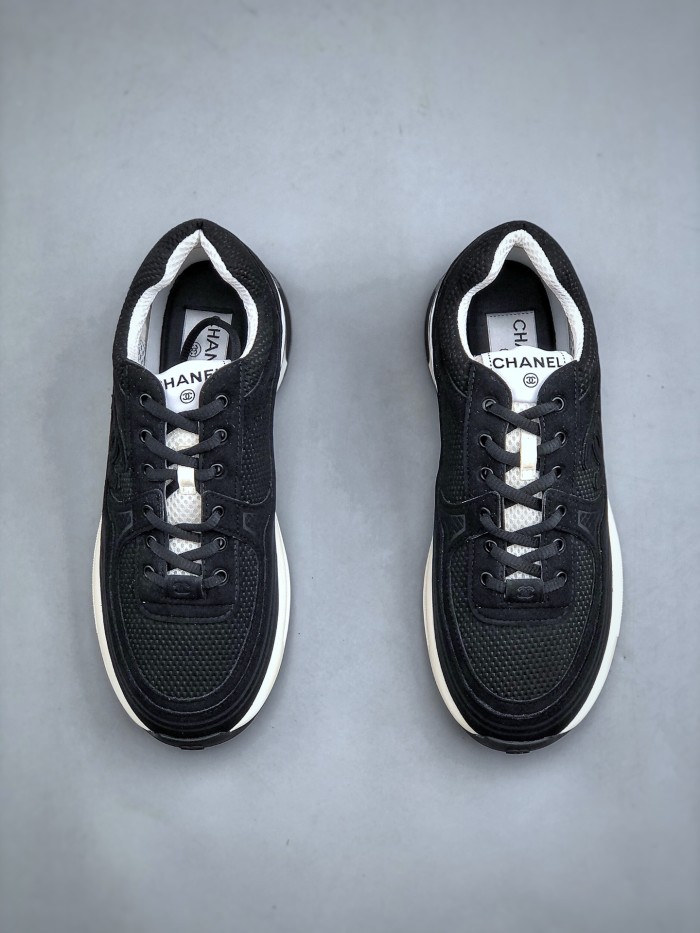 NIGO Chanel Women's Four Seasons Solid Color Logo Mesh Leather Low Top Round Toe Lace Up Sneakers Casual Shoes #nigo73862