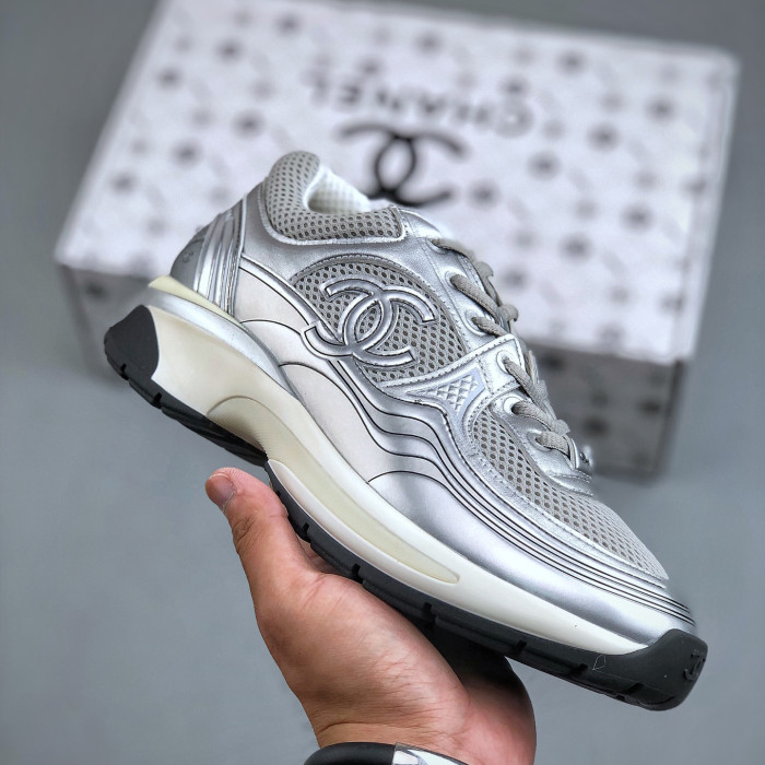 NIGO Chanel Women's Four Seasons Solid Color Logo Mesh Leather Low Top Round Toe Lace Up Sneakers Casual Shoes #nigo73862