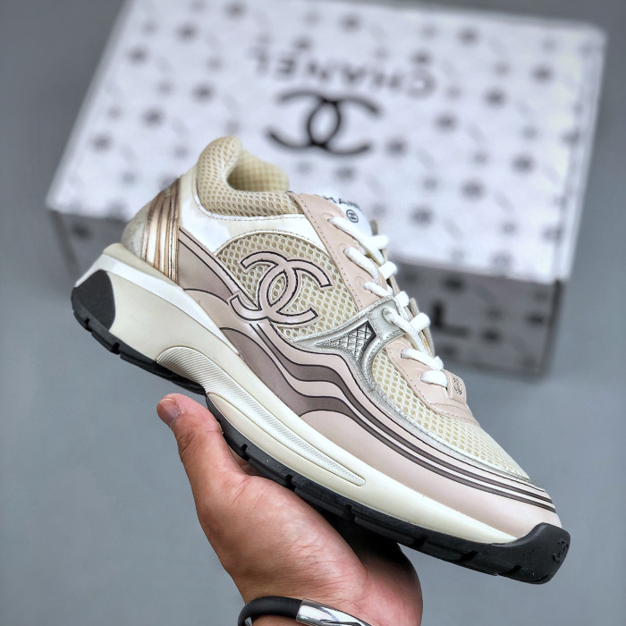 NIGO Chanel Women's Four Seasons Solid Color Logo Mesh Leather Low Top Round Toe Lace Up Sneakers Casual Shoes #nigo73862