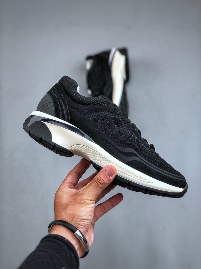 NIGO Chanel Women's Four Seasons Solid Color Logo Mesh Leather Low Top Round Toe Lace Up Sneakers Casual Shoes #nigo73862