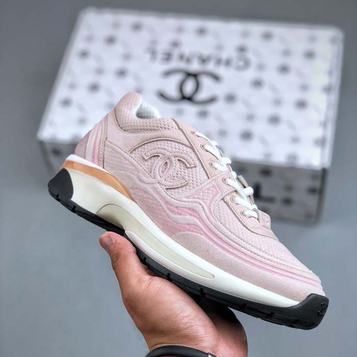NIGO Chanel Women's Four Seasons Solid Color Logo Mesh Leather Low Top Round Toe Lace Up Sneakers Casual Shoes #nigo73862