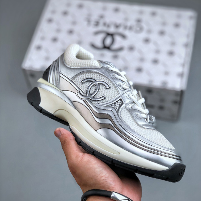NIGO Chanel Women's Four Seasons Solid Color Logo Mesh Leather Low Top Round Toe Lace Up Sneakers Casual Shoes #nigo73862