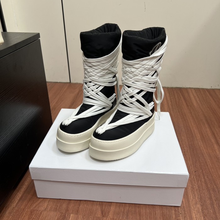 NIGO Rick Owens X Moncler Men's and Women's Round Toe Comfortable Lace Up Down Spell Cowhide Snow Boots Shoes #nigo73882