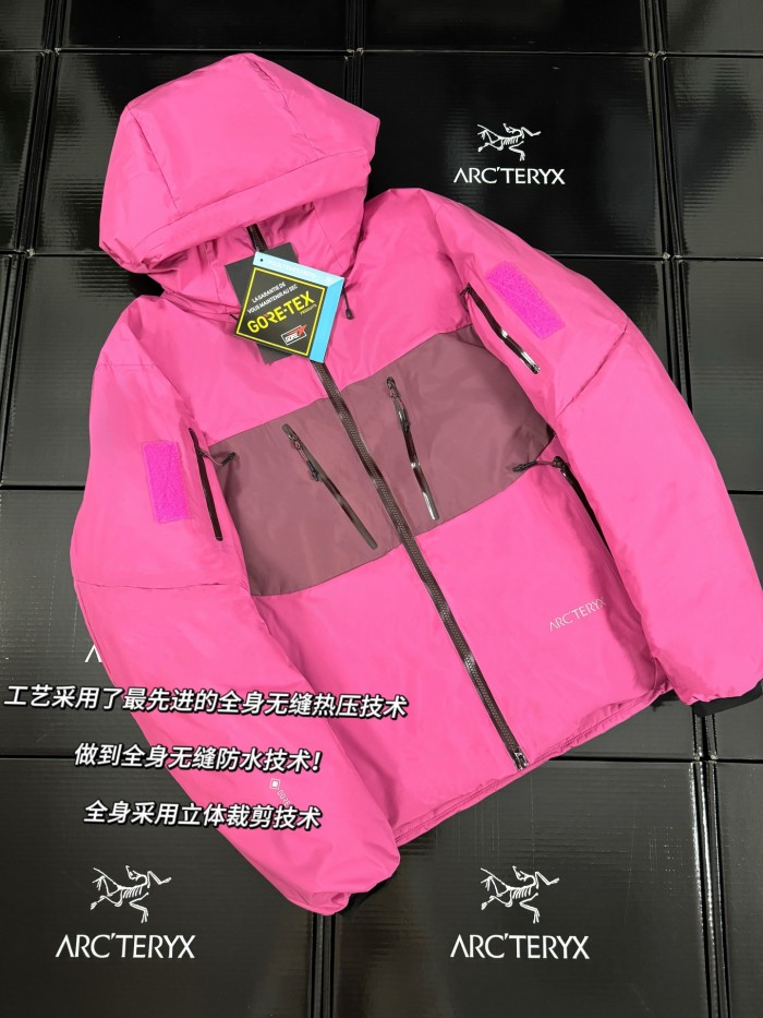 NIGO Arcteryx Men's And Women's Fall And Winter Splicing Logo Hard Shell Hooded Zipper Down Long Sleeved Jacket #nigo73883