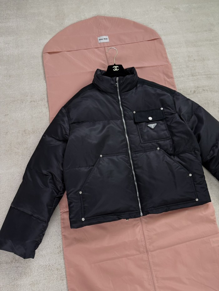 NIGO Prada Men's Autumn and Winter Solid Color Standing Collar Fit Zipper Long Sleeve Nylon Puffer Down Jacket #nigo73889