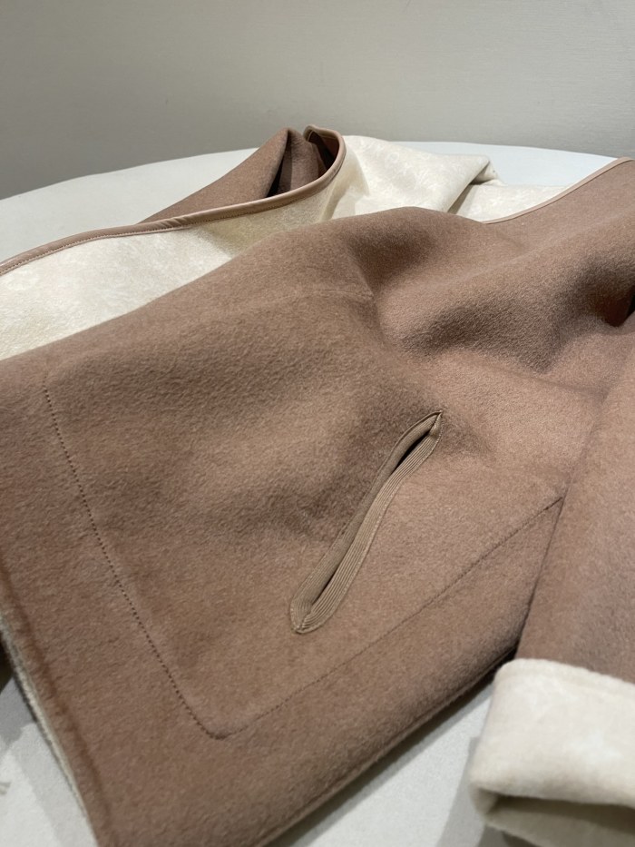 NIGO Louis Vuitton Women's Fall/Winter Brown Logo Letter Printed Reversible Wool Hooded Wrap Long Sleeve Coat Jacket  #nigo73896