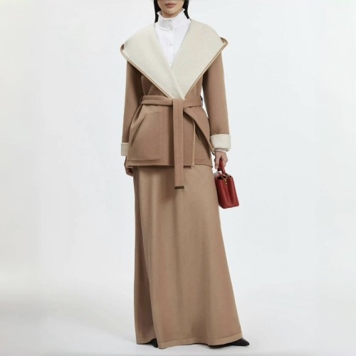 NIGO Louis Vuitton Women's Fall/Winter Brown Logo Letter Printed Reversible Wool Hooded Wrap Long Sleeve Coat Jacket  #nigo73896