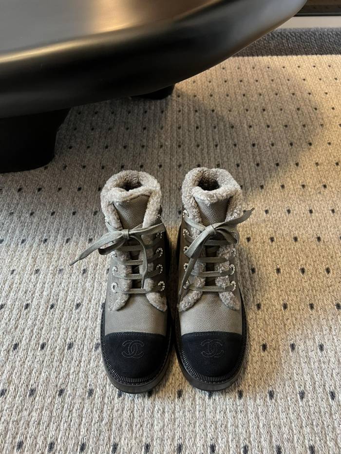NIGO Chanel Women's Autumn and Winter Solid Color Wool Leather Lace-up Snow Boots Shoes #nigo73926